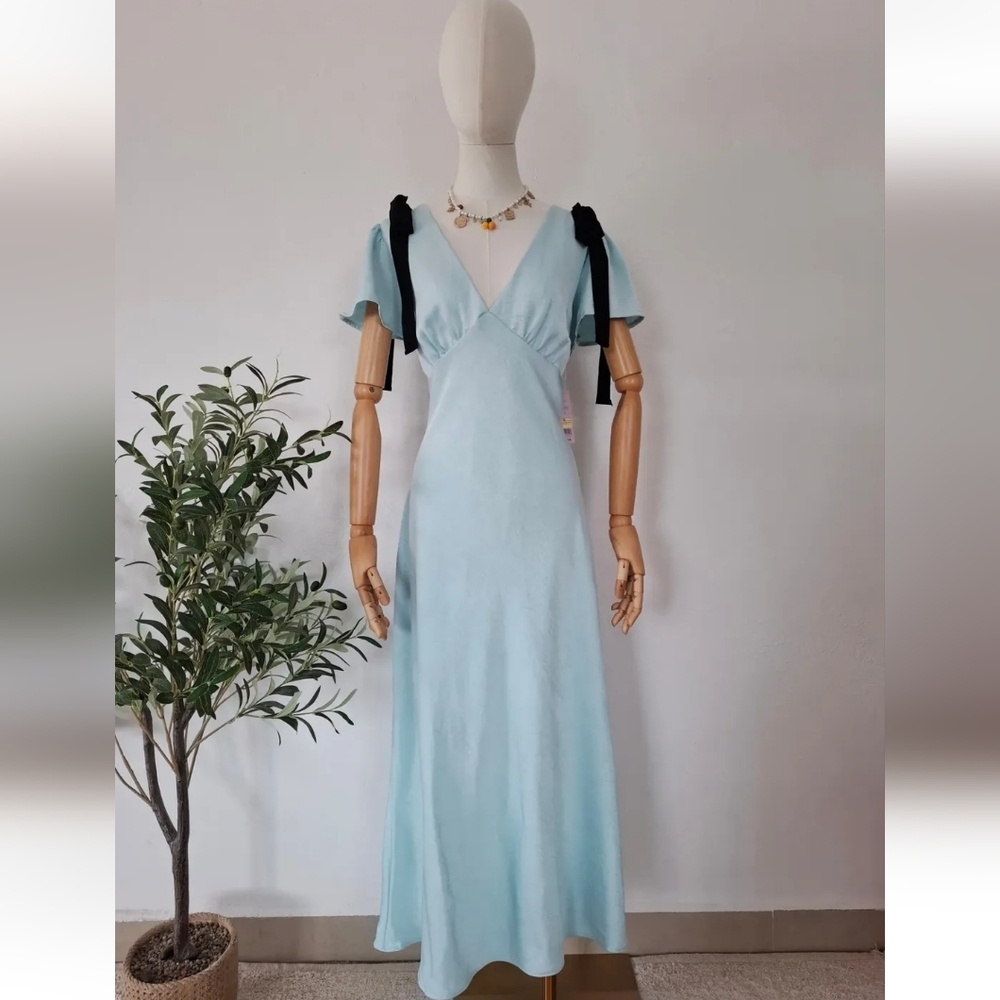 Wild Fable Light Blue Maxi Dress with Black Accents